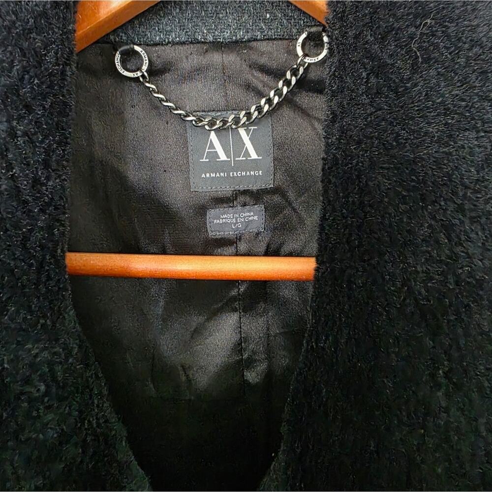 Armani Exchange Ombre Wool Black Jacket Coat Faux Fur Size L - Picture 4 of 7